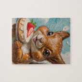 Schattige eekhoorn met aardbeientaart legpuzzel (Horizontaal)