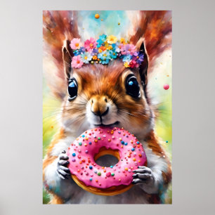 Schattige eekhoorn met een donut poster