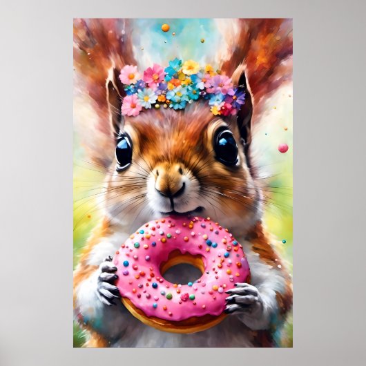 Schattige eekhoorn met een donut poster (Voorkant)