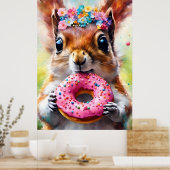Schattige eekhoorn met een donut poster (Keuken)