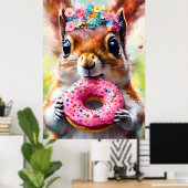 Schattige eekhoorn met een donut poster (Thuiskantoor)
