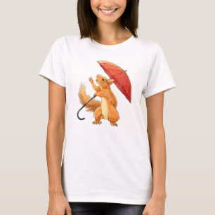 Schattige eekhoorn met paraplu t-shirt