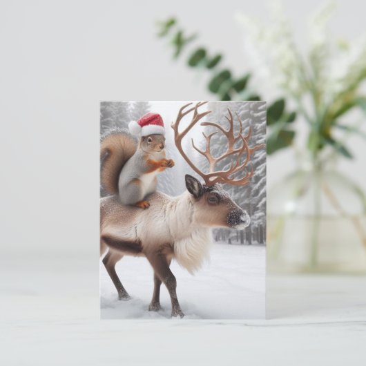 Schattige Eekhoorn Santa en het rendier Briefkaart (Staand voorkant)