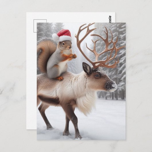 Schattige Eekhoorn Santa en het rendier Briefkaart (Voorkant / Achterkant)