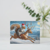 Schattige Eekhoorn Santa Reindeer Kerstsneeuw Briefkaart (Staand voorkant)