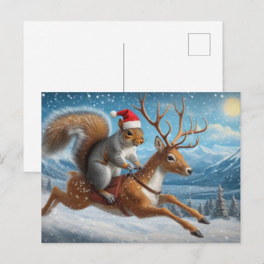 Schattige Eekhoorn Santa Reindeer Kerstsneeuw Briefkaart (Voorkant / Achterkant)