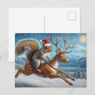 Schattige Eekhoorn Santa Reindeer Kerstsneeuw Briefkaart