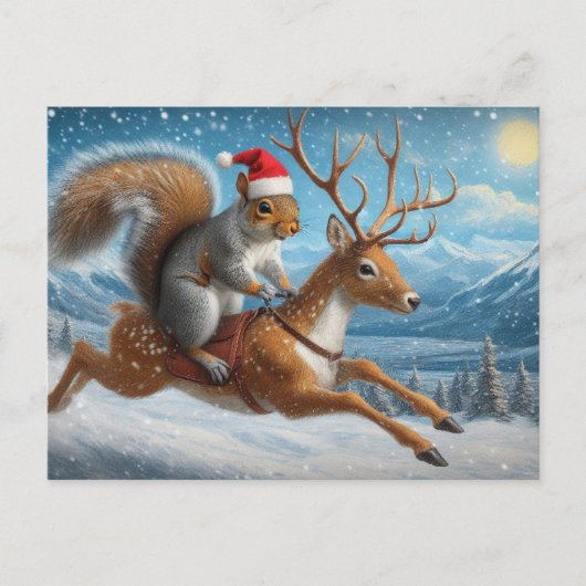 Schattige Eekhoorn Santa Reindeer Kerstsneeuw Briefkaart (Voorkant)