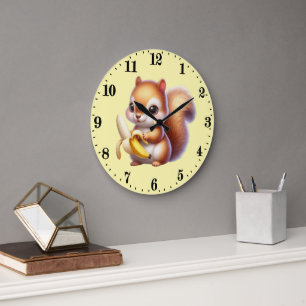 Schattige eekhoornliefhebbers banaan  grote klok