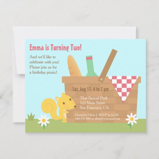 Schattige Eekhoornpark Picnic Kids Verjaardagsfees Kaart (Voorkant)