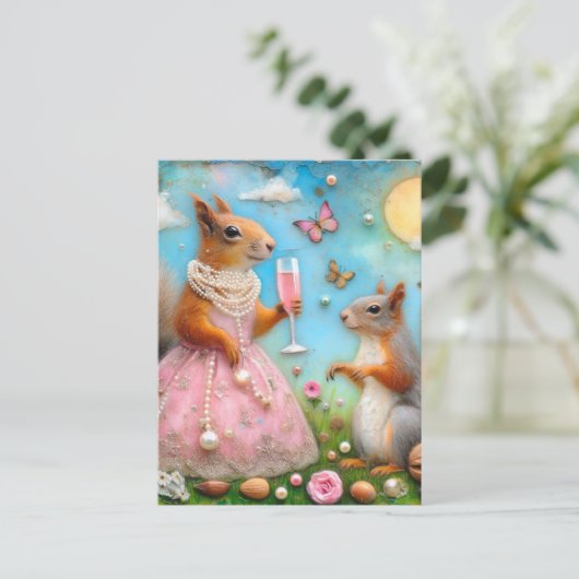Schattige eekhoorns op een picknick briefkaart (Staand voorkant)