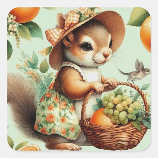 Schattige Eekhoornschilderij Vierkante Sticker (Voorkant)