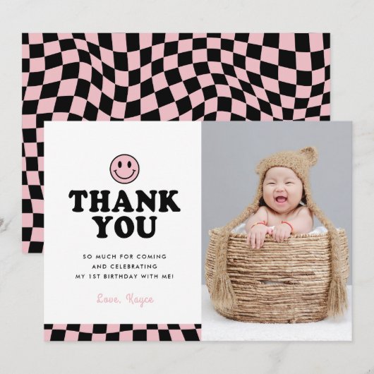 Schattige een blij babe happy foto meisje 1e verja bedankkaart (Voorkant / Achterkant)