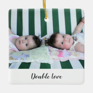 Schattige Eén Foto Tweeling Dubbele Liefde Keramisch Ornament