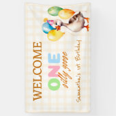 Schattige Een Gekke Gans 1e Verjaardagsfeest Welko Spandoek (Verticaal)