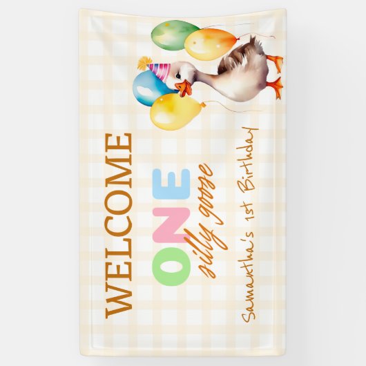 Schattige Een Gekke Gans 1e Verjaardagsfeest Welko Spandoek (Verticaal)