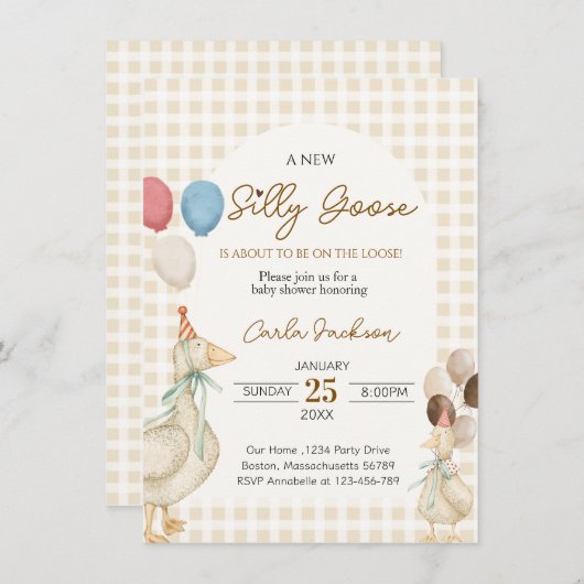 Schattige Een Gekke Gans Baby shower Kaart (Voorkant / Achterkant)