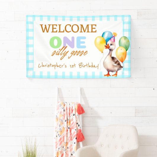 Schattige Een Gekke Gans Blue Boy 1e Verjaardag We Spandoek (Insitu)