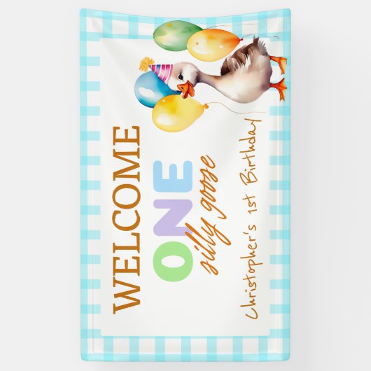 Schattige Een Gekke Gans Blue Boy 1e Verjaardag We Spandoek (Verticaal)