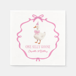 Schattige Een Gekke Gans Roze Boog Eerste Verjaard Servet
