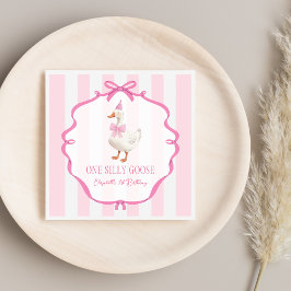 Schattige Een Gekke Gans Roze Boog Eerste Verjaard Servet