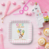 Schattige Een Gekke Gans Roze Meisje 1e Verjaardag Papieren Bordje (Feest)