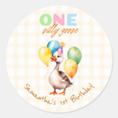 Schattige Een Gekke Gans Waterverf 1e verjaardag Ronde Sticker (Voorkant)