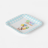 Schattige Een Gekke Goose Blue Gingham 1e Verjaard Papieren Bordje (Gebogen)