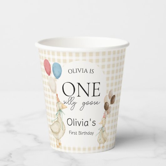 Schattige Een Gekke Goose Verjaardagsfeest Papieren Bekers (Voorkant)