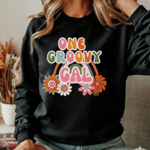 Schattige Een Groovy Gal Bloemen Regenboog Retro V Trui