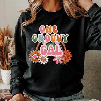 Schattige Een Groovy Gal Bloemen Regenboog Retro V Trui