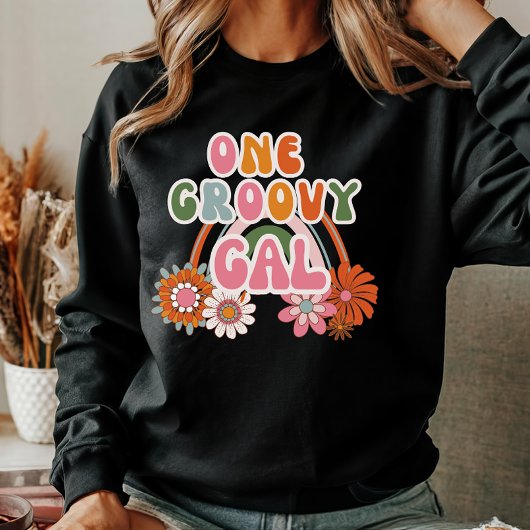 Schattige Een Groovy Gal Bloemen Regenboog Retro V Trui