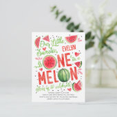 Schattige Een in een meloen, Baby Meisje Zomer 1e  Uitnodiging Briefkaart (Staand voorkant)