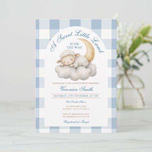 Schattige Een klein lamsvlees baby shower Boho Blu Kaart (Staand voorkant)