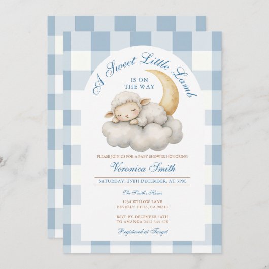 Schattige Een klein lamsvlees baby shower Boho Blu Kaart (Voorkant / Achterkant)