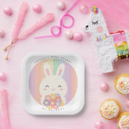 Schattige Een konijntje is op weg Bloemen Baby sho Papieren Bordje