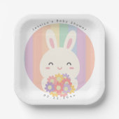 Schattige Een konijntje is op weg Bloemen Baby sho Papieren Bordje (Voorkant)