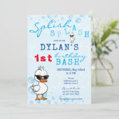 Schattige Een Lucky Rubber Duck Blue 1st Birthday Kaart (Staand voorkant)