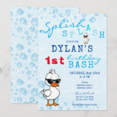 Schattige Een Lucky Rubber Duck Blue 1st Birthday Kaart (Voorkant / Achterkant)