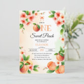 Schattige een zoete perzik Eerste 1e Verjaardagsfe Kaart (Staand voorkant)