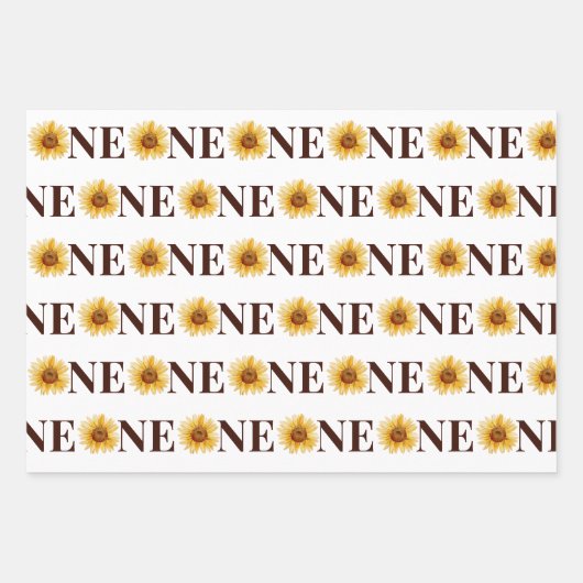 Schattige Een Zonnebloem 1e Verjaardag Inpakpapier Vel (Voorkant)