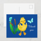 schattige eend en vlinder bedankt briefkaart (Voorkant / Achterkant)