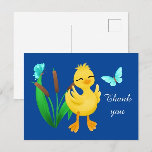 schattige eend en vlinder bedankt briefkaart (Voorkant / Achterkant)