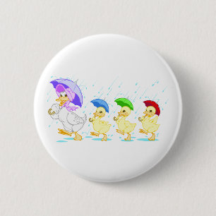 Schattige Eend Familie in Regen Ronde Button 5,7 Cm