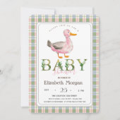 Schattige eend groen roze geruite Baby shower Kaart (Voorkant)