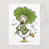 Schattige eend met bladparaplu & bloemenkroon  briefkaart (Voorkant)
