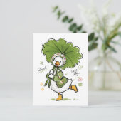 Schattige eend met bladparaplu & bloemenkroon  briefkaart (Staand voorkant)