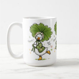 Schattige eend met bladparaplu & bloemenkroon koffiemok