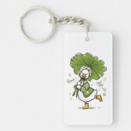 Schattige eend met bladparaplu & bloemenkroon sleutelhanger