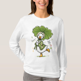 Schattige eend met bladparaplu & bloemenkroon t-shirt